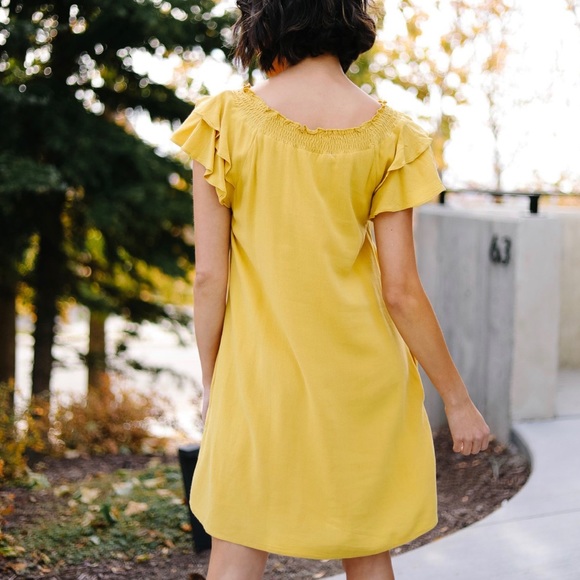 Golden Girl Smocked Neck Dress - Picture 6 of 7